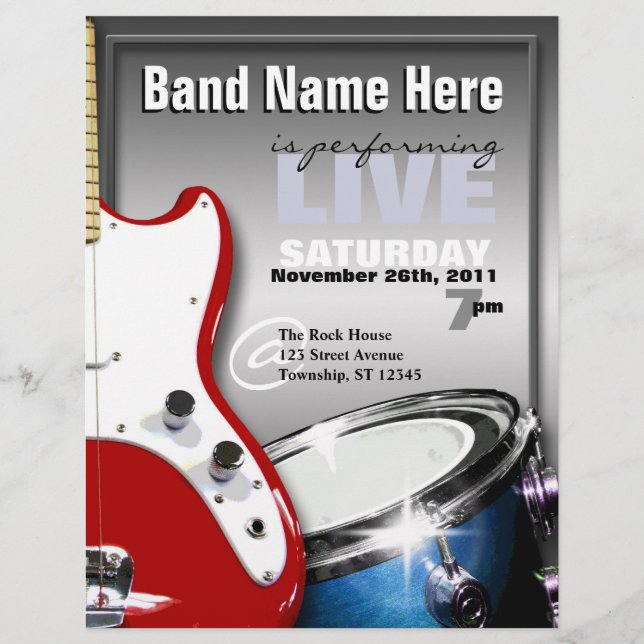 Guitar Drum Red & Blue Gig or Venue Flyers (Front)