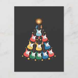 Guitar Electric Music Instruments Christmas Tree Holiday Postcard