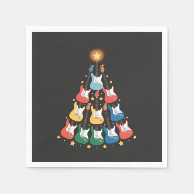 Guitar Electric Music Instruments Christmas Tree  Napkin (Front)
