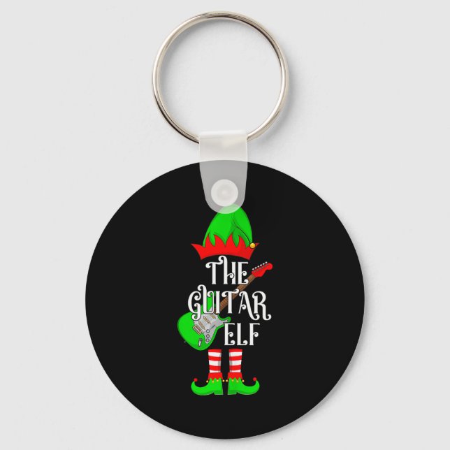 Guitar Elf Christmas Pajamas Matching Family Elf S Key Ring (Front)