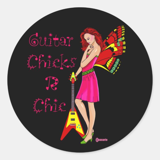 Guitar Fairy Classic Round Sticker (Front)