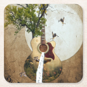 Guitar Fantasy Decorated Square Paper Coaster