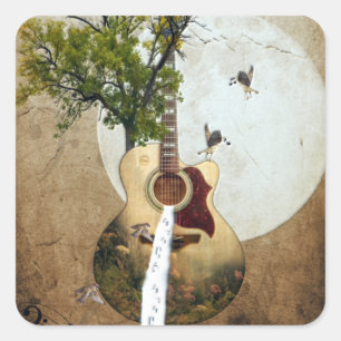 Guitar Fantasy Decorated Square Sticker