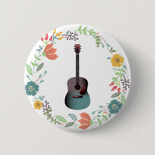 Guitar Flower Ring 6 Cm Round Badge