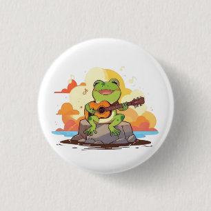 Guitar Frog Sunset Kawaii Music Design 3 Cm Round Badge