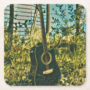 Guitar gift for guitarist square paper coaster