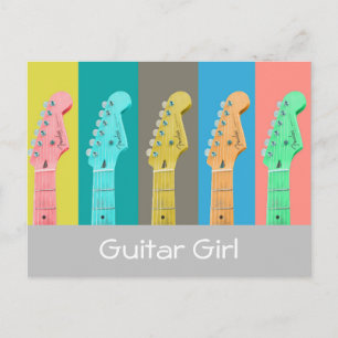 Guitar girl pastel modern colourful music postcard
