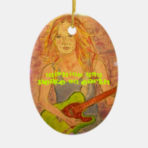 Guitar Girl peace on earth Ceramic Tree Decoration
