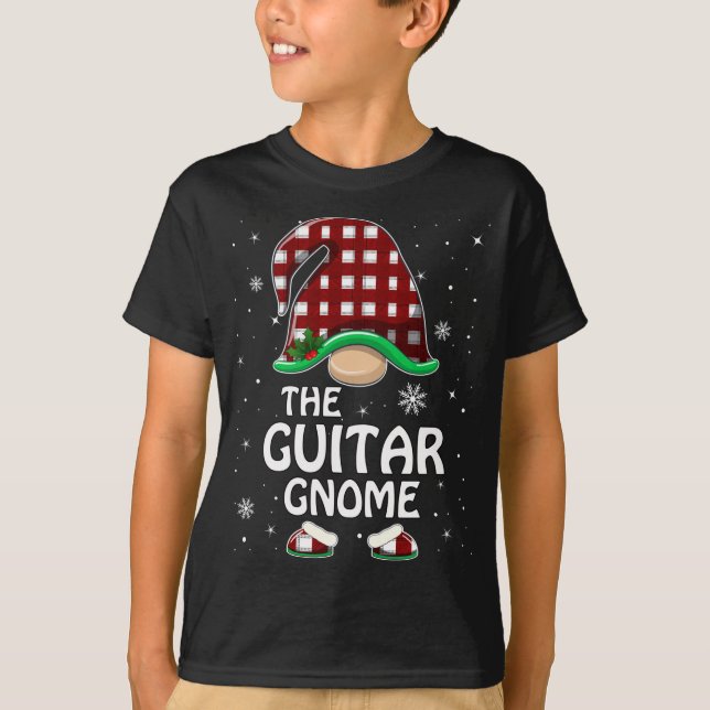 Guitar Gnome Buffalo Plaid Matching Family Group C T-Shirt (Front)