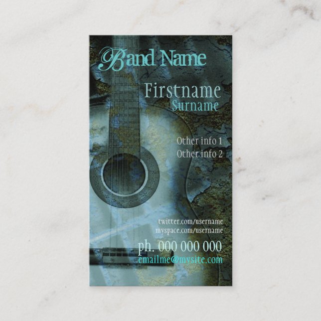 GUITAR Grunge Fantasy Vertical Business card (Front)