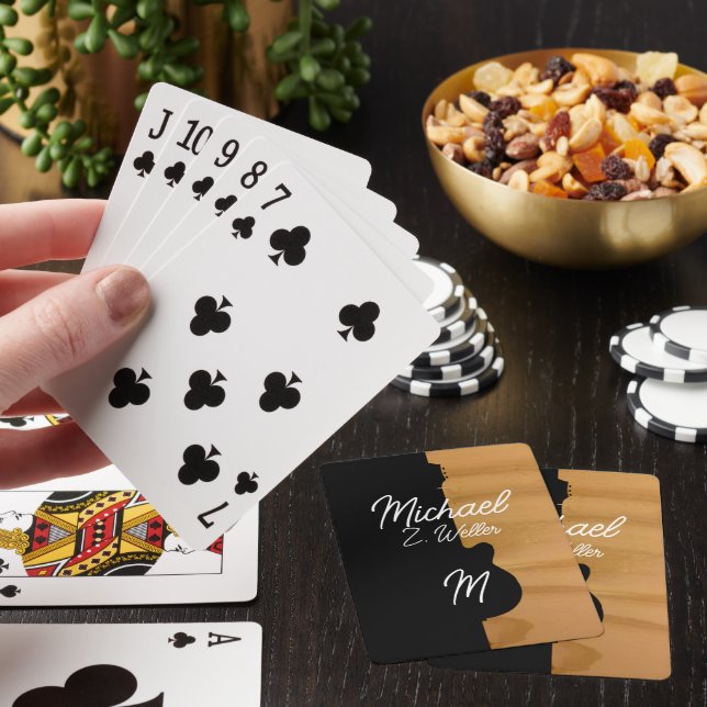 Guitar half-Black | half-Wood Handwritten Name  Playing Cards (In Situ)