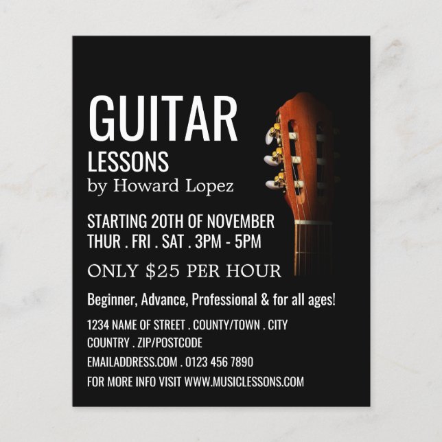 Guitar Head, Guitar Lessons Advertising Flyer (Front)