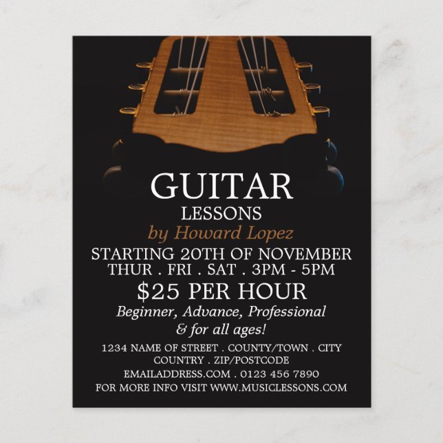 Guitar Head, Guitar Lessons Advertising Flyer (Front)