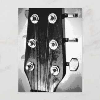 Guitar Head Strings Tuning Pegs Artsy Black White Postcard