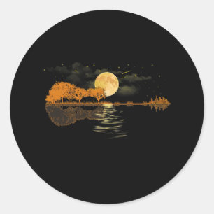 Guitar Lake Reflections Love Musician  Classic Round Sticker