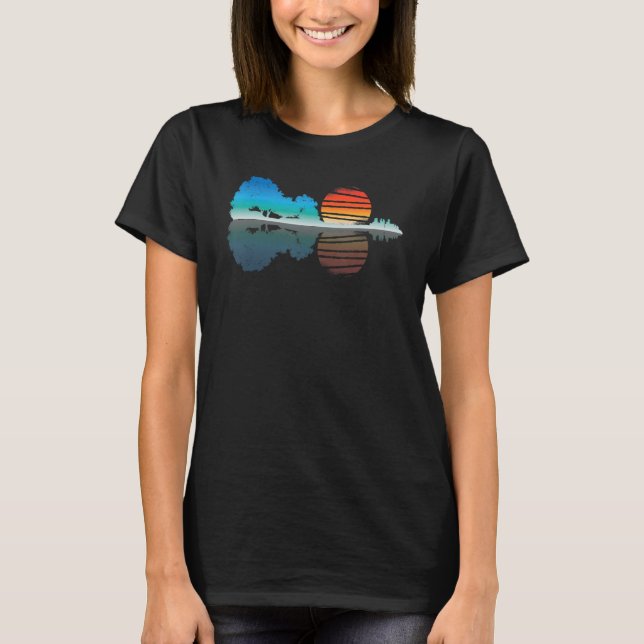 Guitar Lake Reflections Music Nature Camping Hikin T-Shirt (Front)