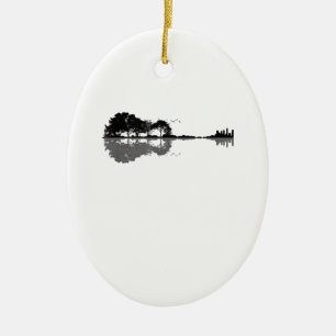 Guitar Lake Shadow Love Guitar Gift Music Lovers Ceramic Tree Decoration