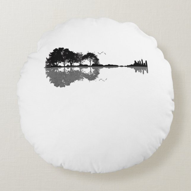 Guitar Lake Shadow Love Guitar Gift Music Lovers Round Cushion (Front)