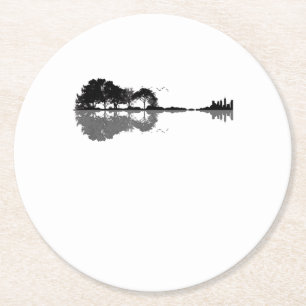 Guitar Lake Shadow Love Guitar Gift Music Lovers Round Paper Coaster