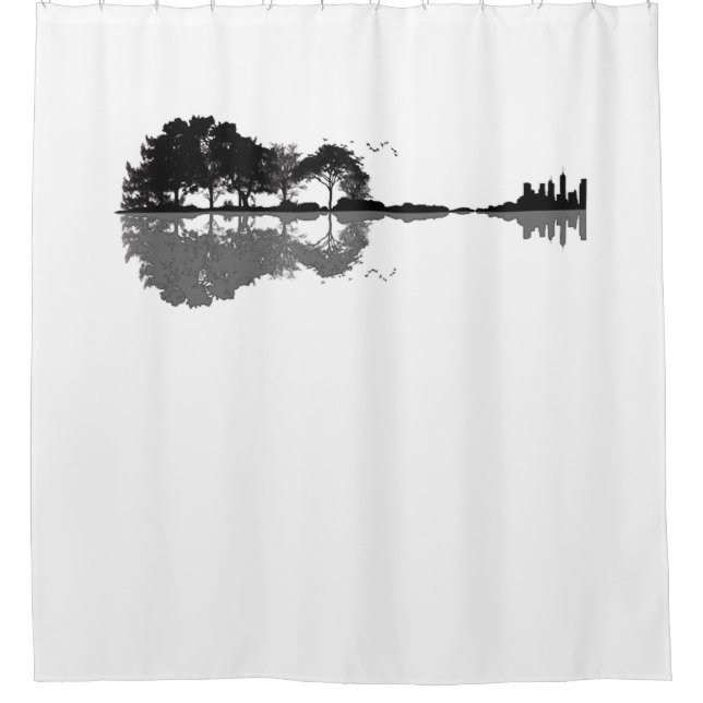 Guitar Lake Shadow Love Guitar Gift Music Lovers Shower Curtain (Front)