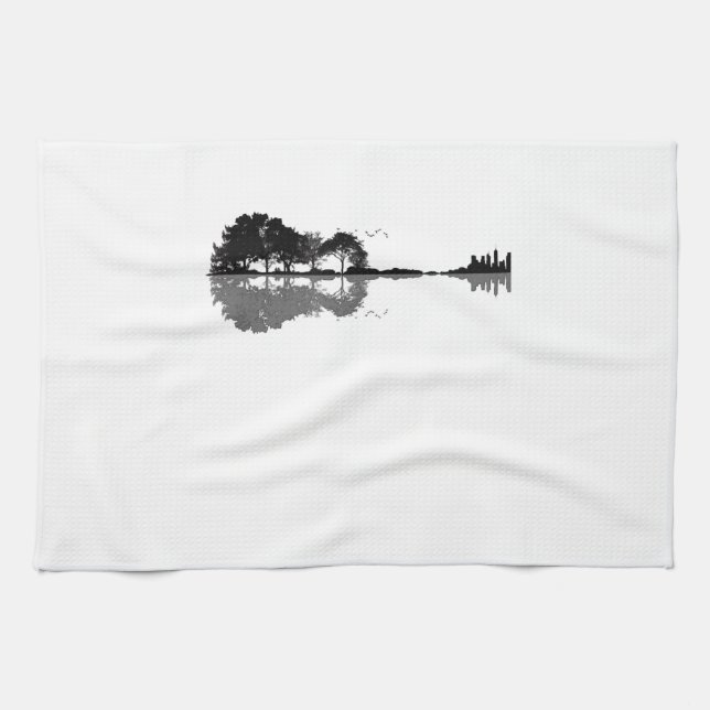 Guitar Lake Shadow Love Guitar Gift Music Lovers Tea Towel (Horizontal)