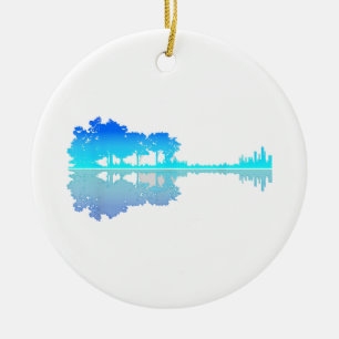 Guitar Lake Shadow Love Guitar Musician Ceramic Tree Decoration