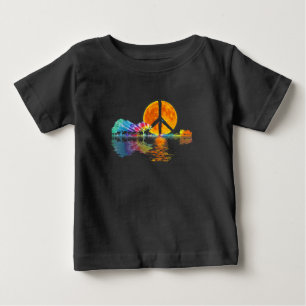 Guitar Lake Shadow Peace Love Guitar Hippie Baby T-Shirt