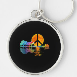 Guitar Lake Shadow Peace Love Guitar Hippie Key Ring