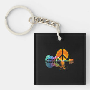 Guitar Lake Shadow Peace Love Guitar Hippie Key Ring