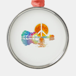 Guitar Lake Shadow Peace Love Guitar Hippie Metal Tree Decoration