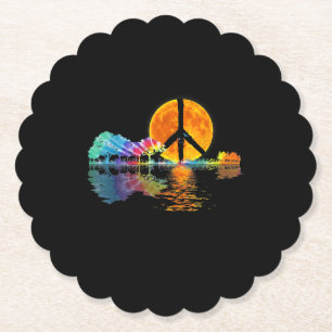 Guitar Lake Shadow Peace Love Guitar Hippie Paper Coaster