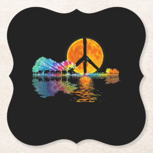 Guitar Lake Shadow Peace Love Guitar Hippie Paper Coaster
