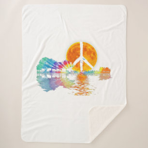 Guitar Lake Shadow Peace Love Guitar Hippie Sherpa Blanket