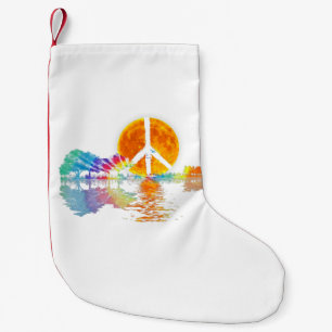 Guitar Lake Shadow Peace Love Guitar Hippie Small Christmas Stocking
