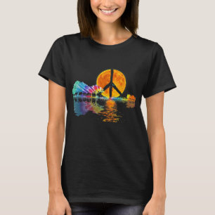 Guitar Lake Shadow Peace Love Guitar Hippie T-Shirt