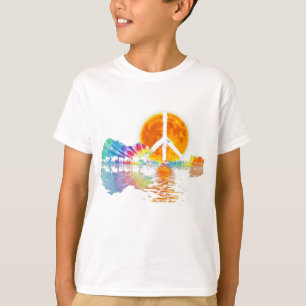 Guitar Lake Shadow Peace Love Guitar Hippie T-Shirt