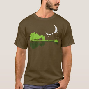 Guitar Lake Shadow Tree Moonlight Love Guitar  T-Shirt