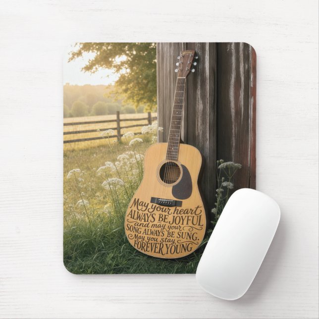 Guitar Leaning on a Barn with Quote Mouse Pad (With Mouse)