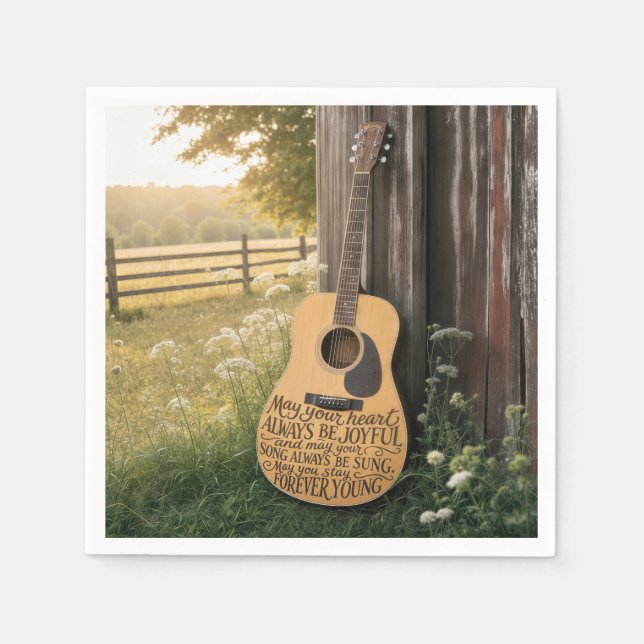 Guitar Leaning on a Barn with Quote Napkin (Front)
