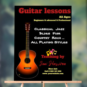 Guitar lessons Acrylic Sign Modern Black 