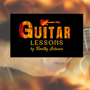 Guitar Lessons Business Card w Hot Flaming Letters