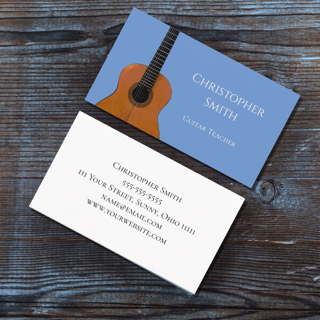 Guitar Lessons Musical Instrument Light Blue Business Card (Creator Uploaded)