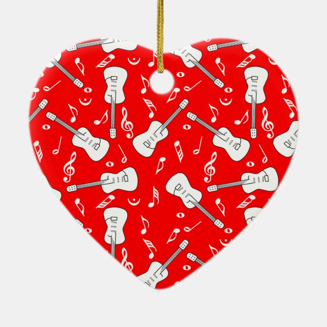 Guitar Lines Music Notes Ceramic Ornament (Back)