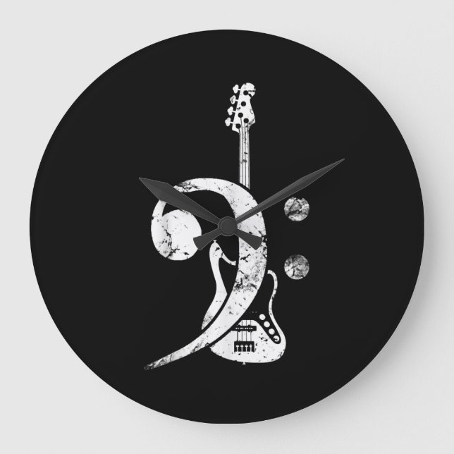 Guitar Lover | Bass Clef Bass Guitar Large Clock (Front)