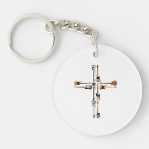 Guitar Lover Guitar Cross Gift Key Ring