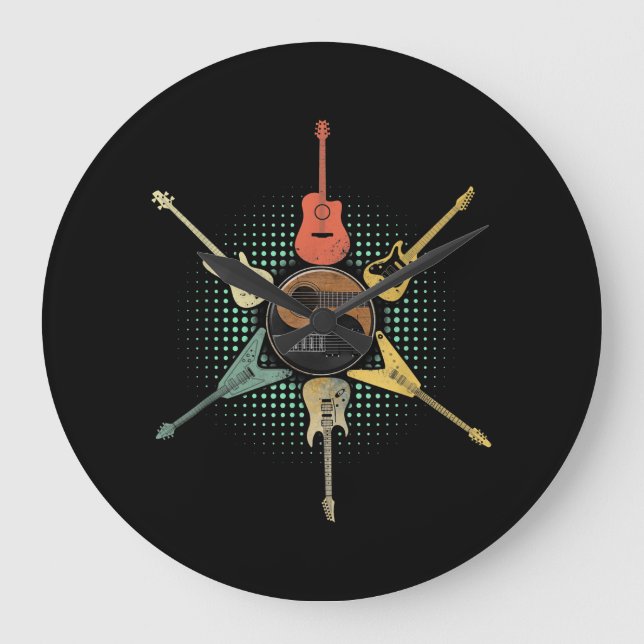 Guitar Lover| Retro Style | Gift For Guitarist Large Clock (Front)