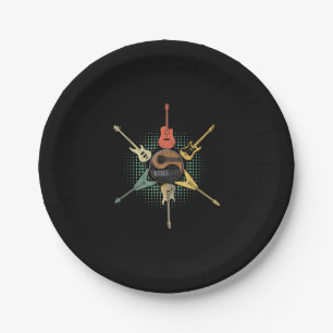 Guitar Lover  Retro Style   Gift For Guitarist Paper Plate
