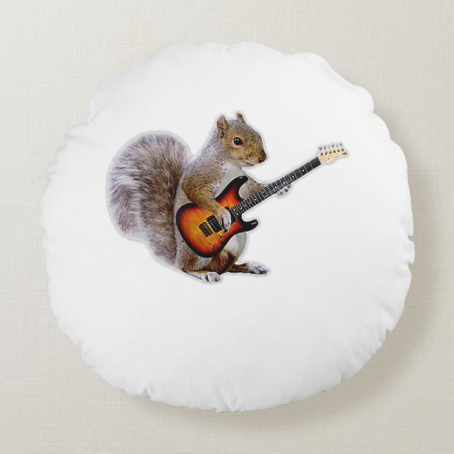 Guitar Lover | Squirrel Playing Guitar Round Cushion (Front)