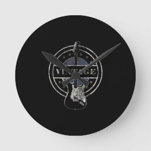 Guitar Lover   Vintage Retro Guitar Gift Round Clock