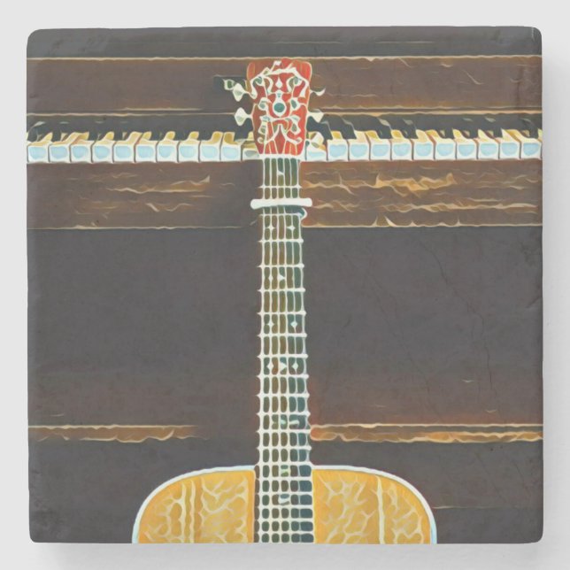Guitar lovers gifts stone coaster (Front)